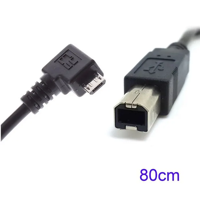 100 шт. 80 см Прямоугольный 90 градусов микро USB OTG к стандарту B мужской тип принтер