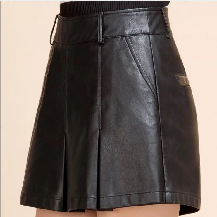Осень-зима 2017 женские кожаные шорты юбки в Корейском стиле повседневные высокого
