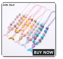 MHS.SUN New design baby chunky beads necklace diy red color bubblegum beaded necklace for kids girls adjustable rope jewelry 1pc