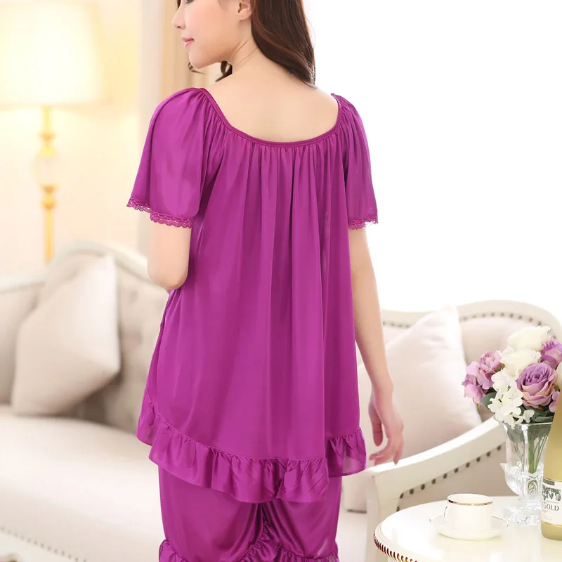 2017 летние лед шелковые пижамы сексуальные женские костюмы Круглый воротник семь