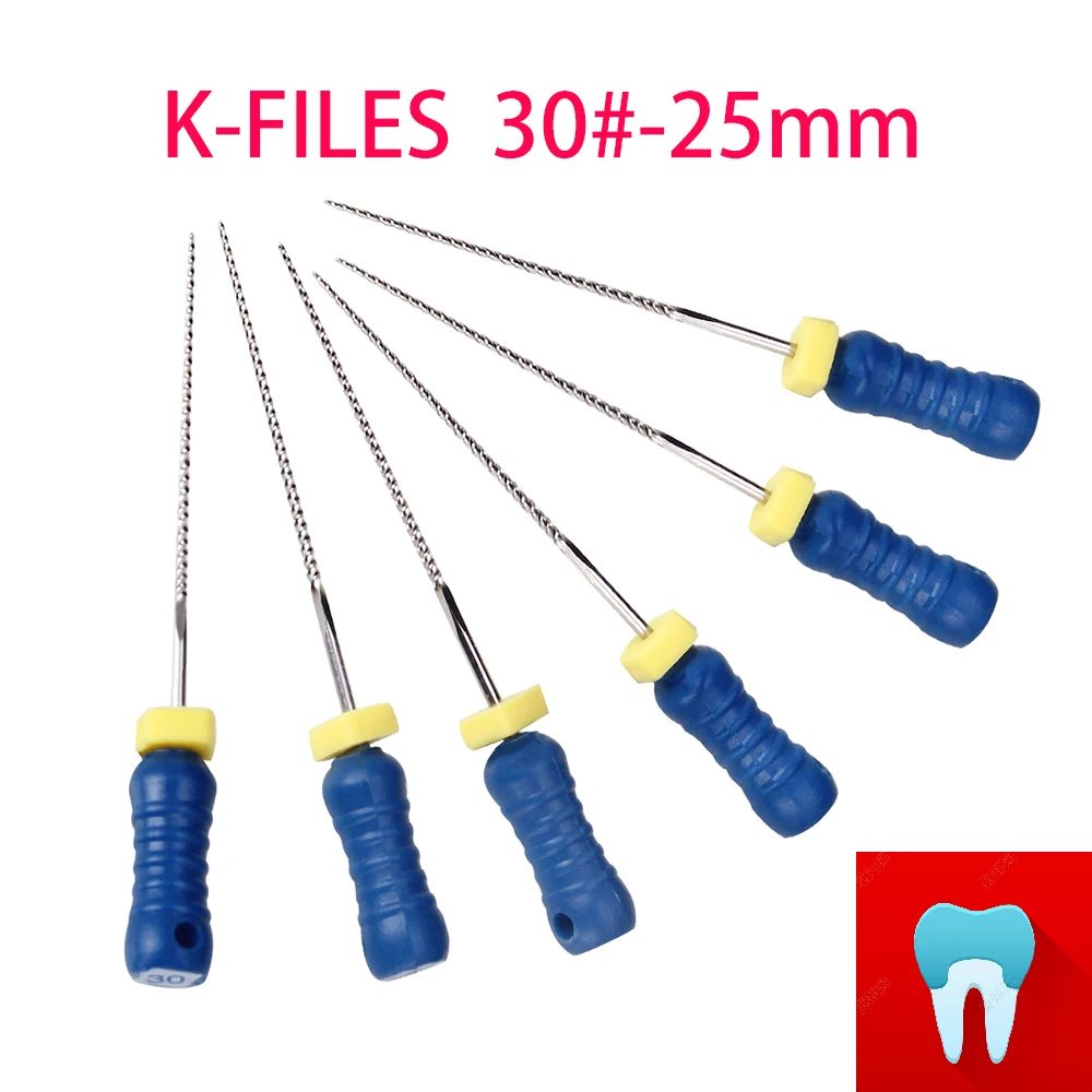 6pcs/pack 30#-25mm Dental K Files Root Canal Endo Files Dentist Tools Hand Files Stainless Steel K Files Dentistry Lab Tools