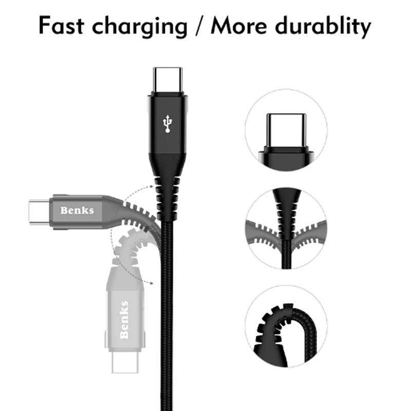 Benks Прочный USB Тип C зарядный кабель для передачи данных samsung S8 S9 huawei P10 P9 плюс