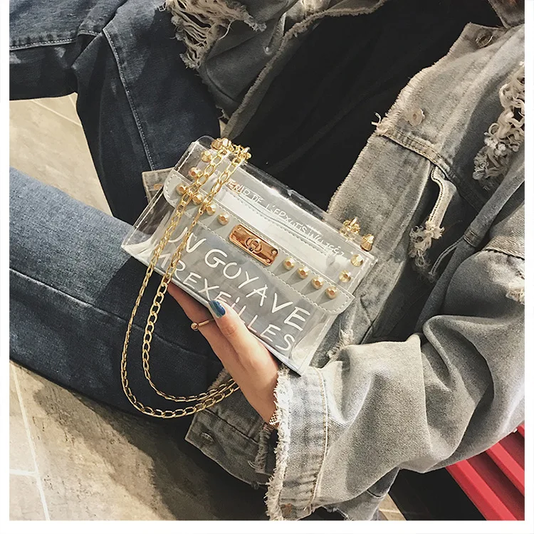 Прозрачная цепочка с буквами и заклепками композитная сумка женские сумки для 2019
