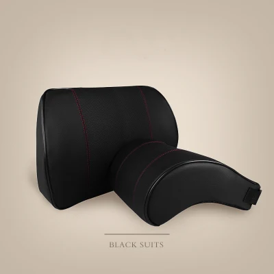 black 1 set Регулируемый автомобильный подголовник, подушка для шеи, набор кожаных авто сидений, поясничная защита, черное сиденье, поясная подушка, подушка с эффектом памяти - Цвет: black 1 set