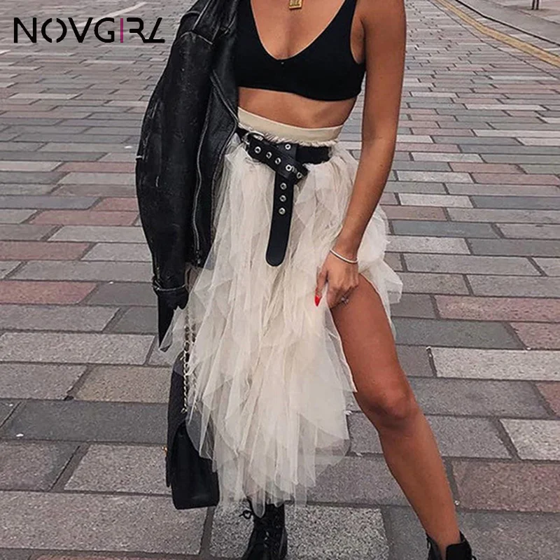 Novgirl/летние длинные юбки из тюлевой ткани для женщин 21019 высокая талия сетчатые