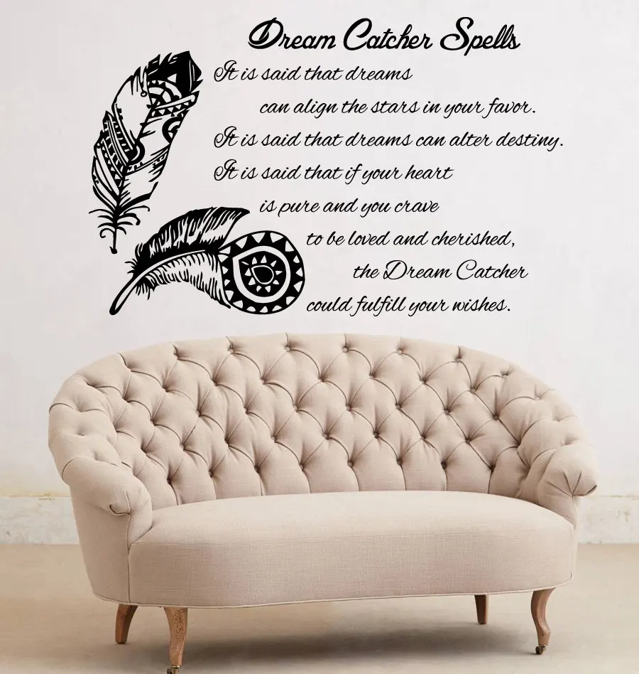 Перо цитаты виниловые настенные наклейки Ловец снов заклинание каждый может