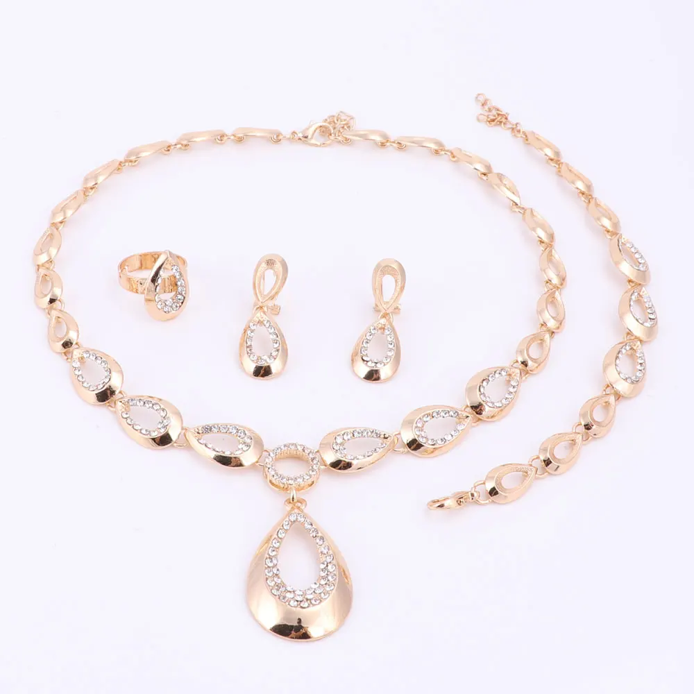 Женские Ювелирные наборы с кристаллами колье браслеты кольца золотого цвета