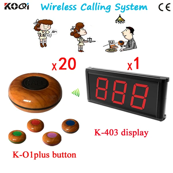 

1 светодиодный дисплей беспроводной вызова официанта, система вызова W 20 шт Кнопка Бесплатная доставка