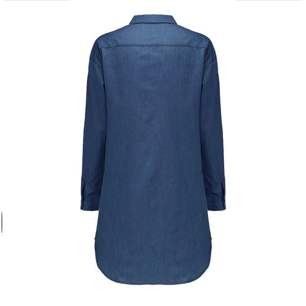 Женское платье рубашка повседневное облегающее из джинсовой ткани с карманами