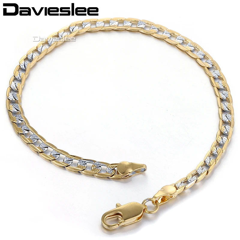 Davieslee, мужское, женское ожерелье, браслет, желтое золото, заполненная цепочка, ювелирное изделие, браслет, ожерелье s для женщин, мужчин, 4 мм, LGN64