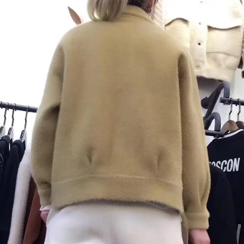 

Women 2019 Fashion Spring Autumn Faux Mink Cashmere Coat Female Loose Casual Plush Outwear Ladies Solid Wild Warm Overcoat V894