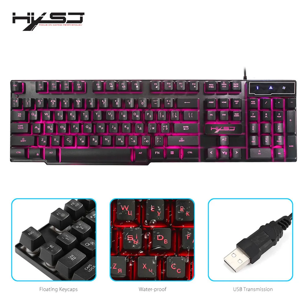 

HXSJ R8 Gaming Keyboard 104keys Russian/English Keybboard 3 Colors LED Backlit Similar Mechanical keyboard Feel for PC Games