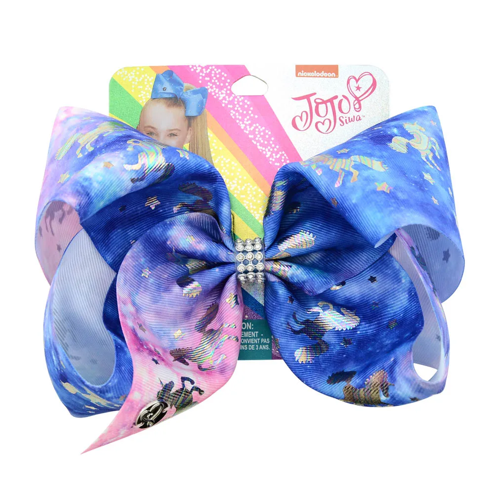 Jojo Siwa банты для волос Русалка Единорог в радужную клетку печать лента Бант Цветок бант с заколкой для волос подарок для девочек - Цвет: 1