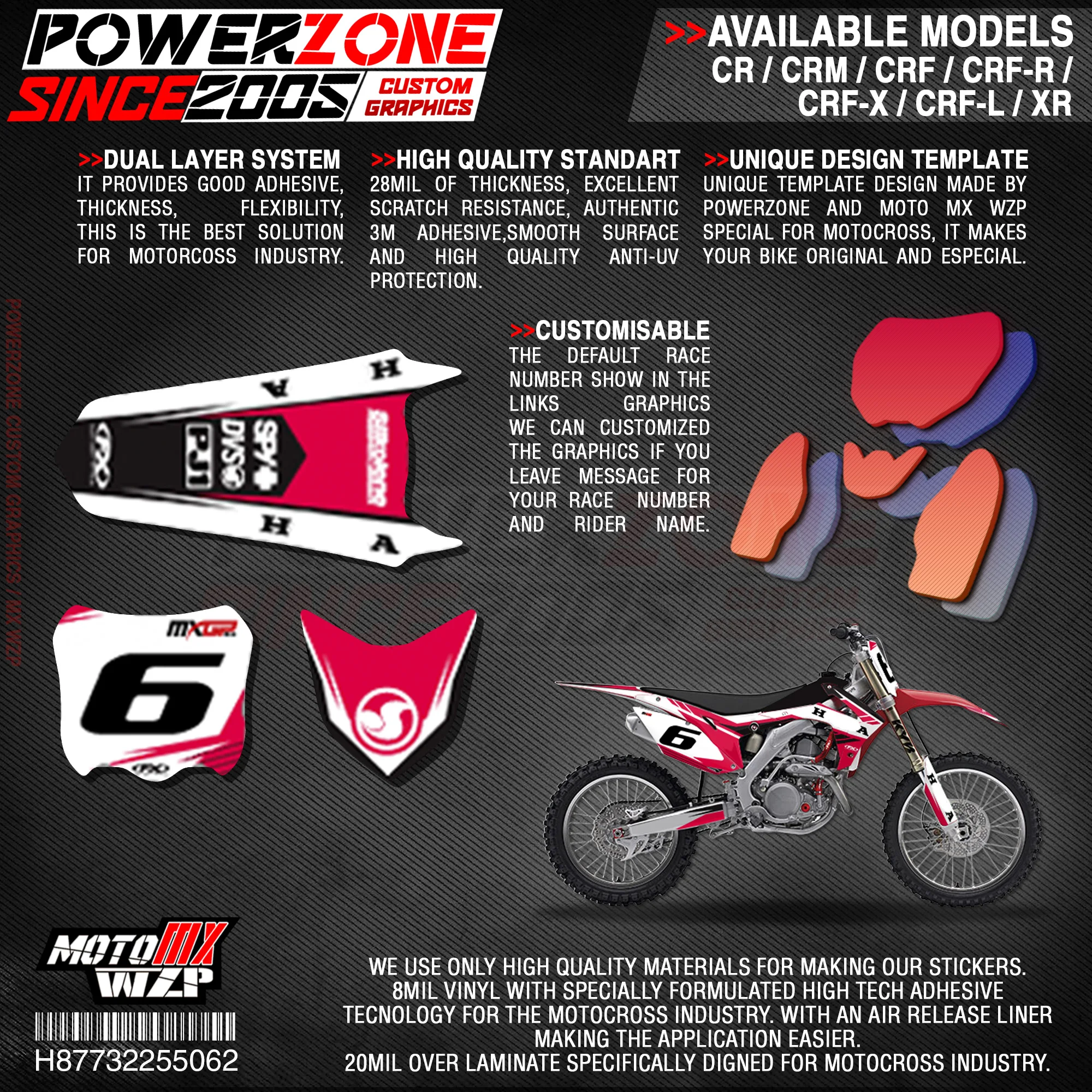 PowerZone на заказ футбольной команды Графика Фоны наклейки 3m Набор наклеек для HONDA