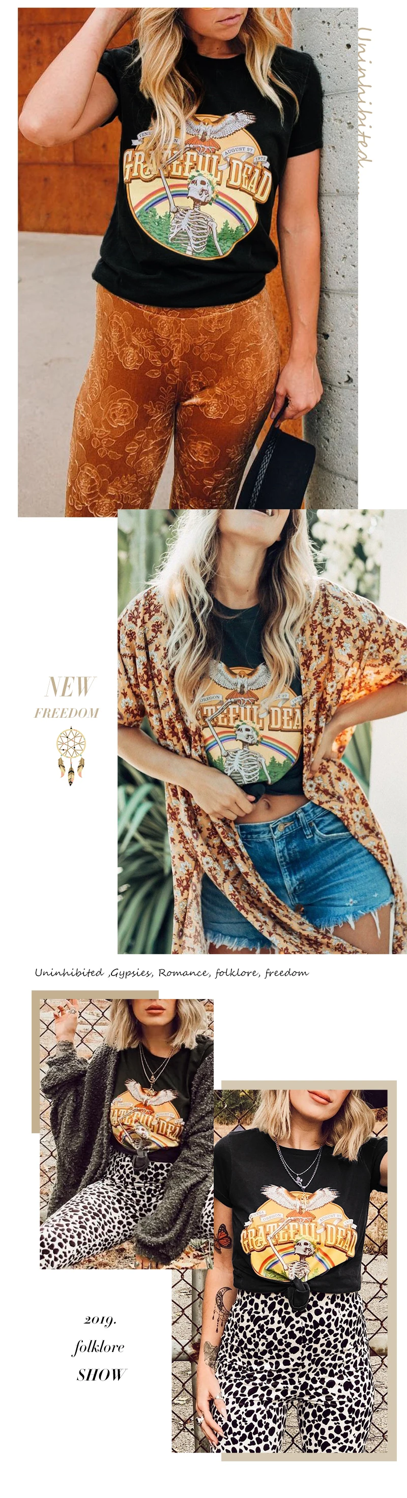 Everkaki Boho винтажные футболки с принтом Топ для женщин хлопок короткий рукав блогер леди футболка в богемном стиле Топы женские Лето Новинка