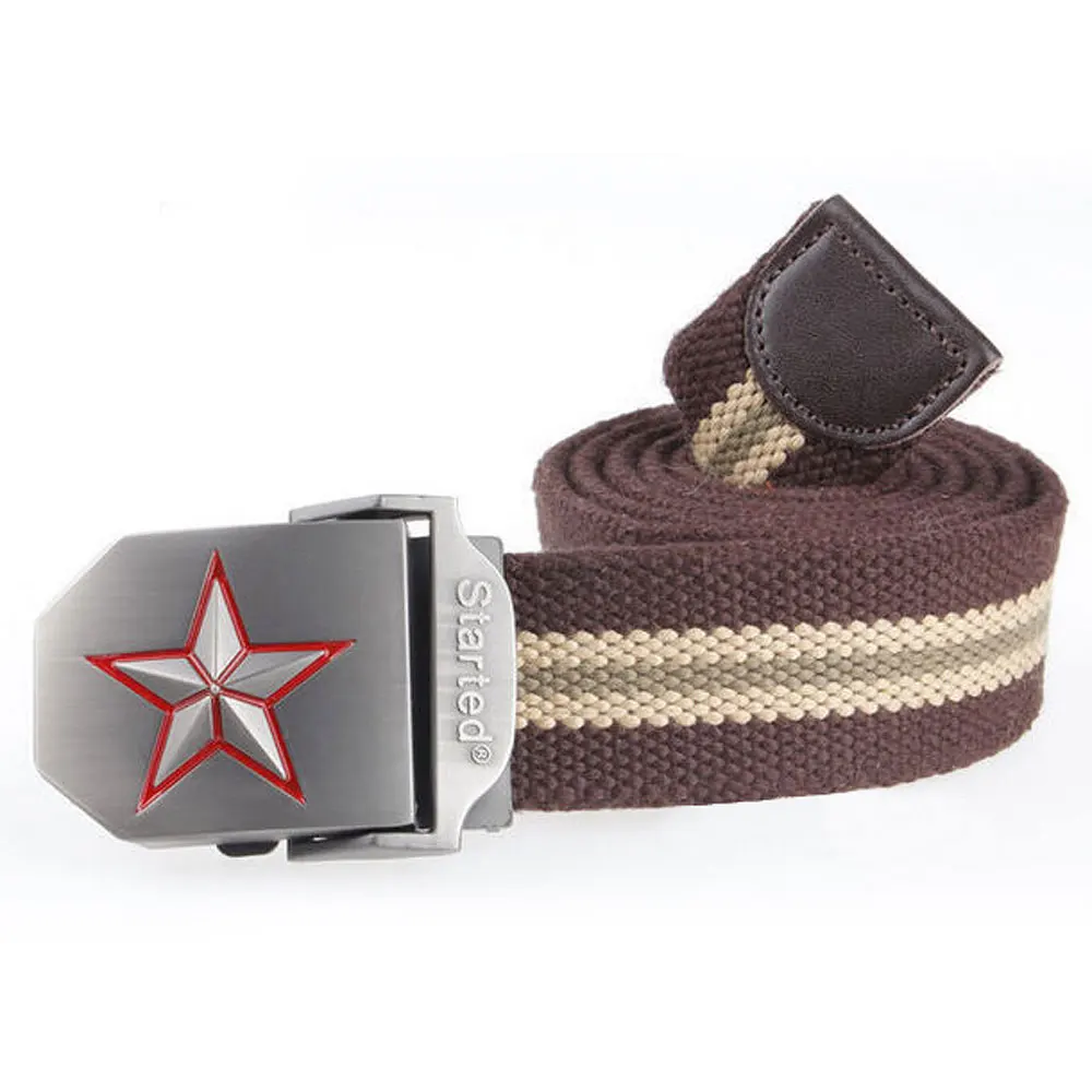 Style3 Coffee Stripe Новинка, мужской ремень с автоматической пряжкой, уплотненные холщовые ремни, Коммунистический военный ремень, армейские тактические ремни, высокое качество, ремень 110, 140 см - Цвет: Style3 Coffee Stripe