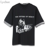 lychee sweet summer women t shirt letter print lace patchwork casual short sleeve t shirt tee top female
