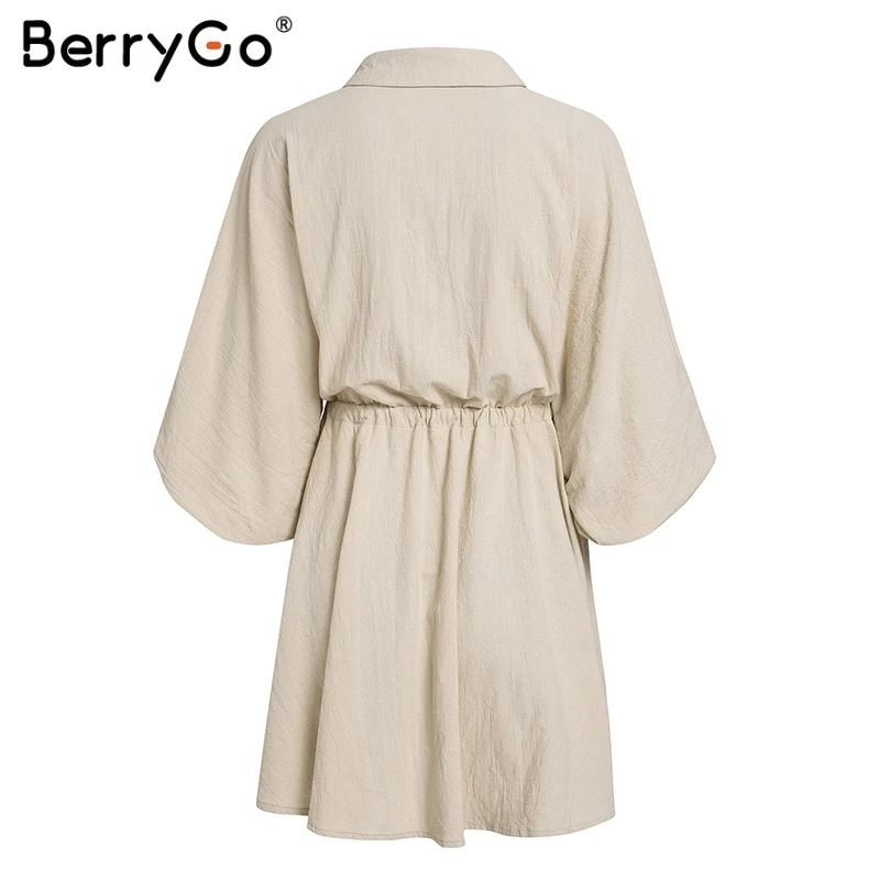 BerryGo льняные платья, женское платье-рубашка, платье с длинным рукавом, элегантное женское платье на пуговицах, vestidos, винтажные летние мини платья, повседневные