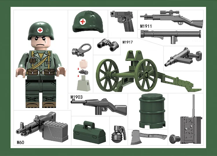 Мир война битва Тихий океан brickmania Военная Униформа minifigs блок ww2 США армейские фигурки пистолет оружие конструктор артиллерия игрушечные лошадки