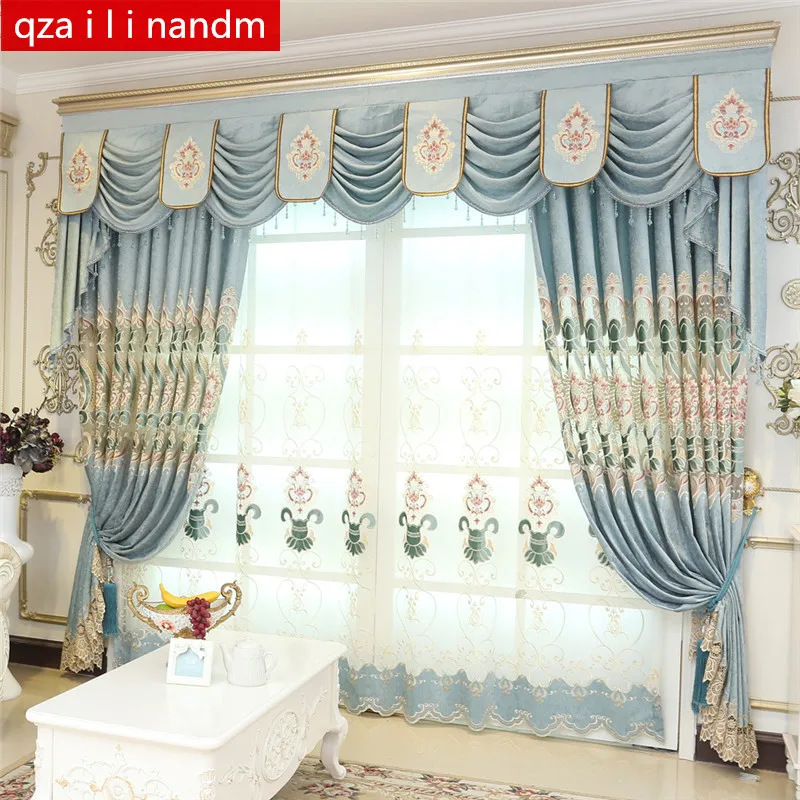 2019 new Blue luxury water-soluble embroidery European shade curtains for living room royal classic high-end bedroom | Дом и сад