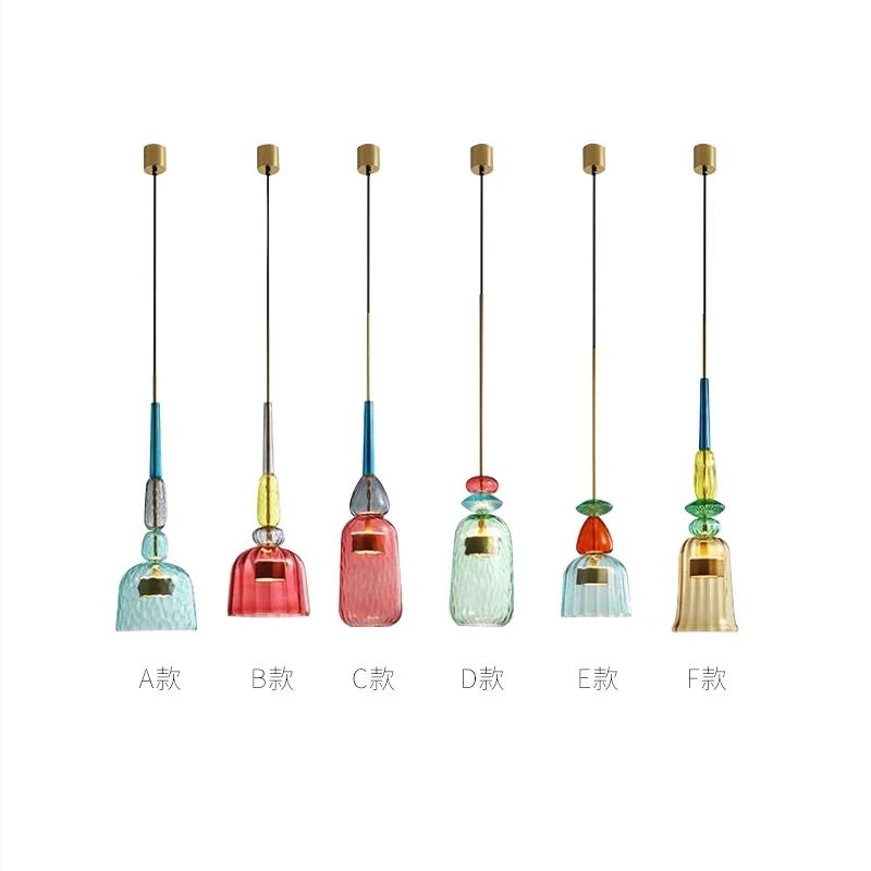 

modern lighting colorful COB LED brass bedroom dinner room restaurant luminaires glass light copper chandelier pendant lamps