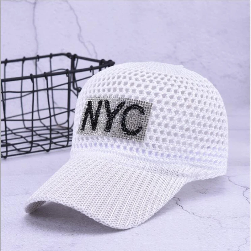 Женская летняя бейсболка для женщин NYC стразы дышащая сетчатая шляпа Снэпбэк