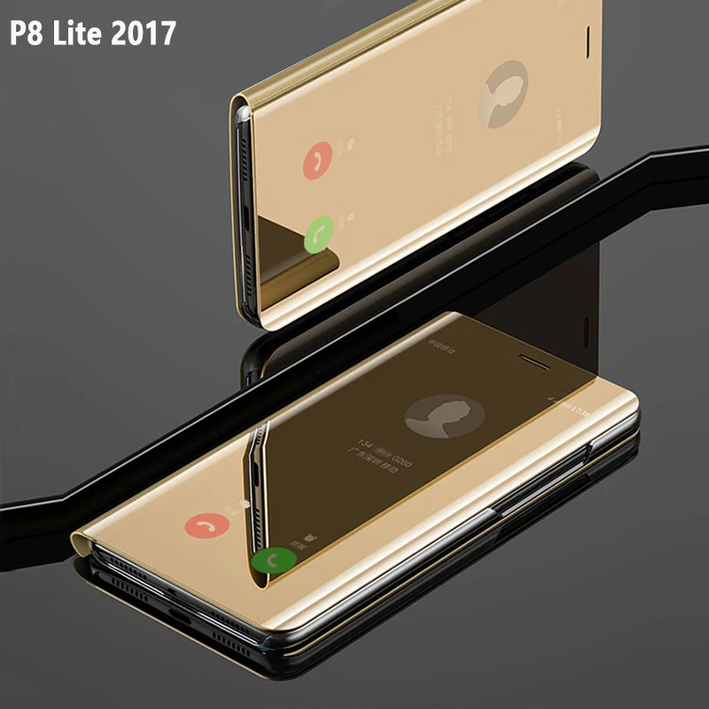 Откидной умный зеркальный чехол для телефона HuaWei P8 Lite 2017 кожаный Прозрачный