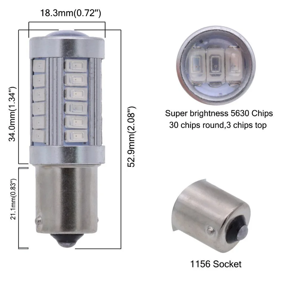 Светодиодная лампа FSTUNING 2 шт. 33smd S25 Ba15s 5630 p21w 1156 ДХО стоп сигнал красный желтый