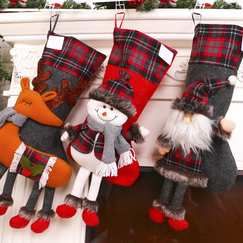 Large Christmas Stockings Santa Claus snowman elk Gift Kids Candy Bag Xmas Hanging Ornaments santa sacks Home Party Decoration | Дом и сад