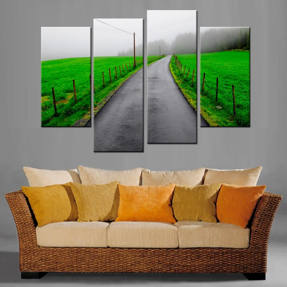 4 панели/набор настенный холст искусство зеленый дерево дорога печать настенные
