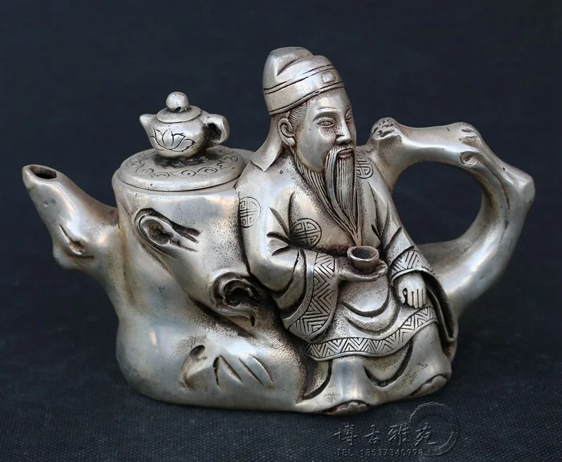 Антикварные искусственные украшения серебряный медный чайник горшок пень