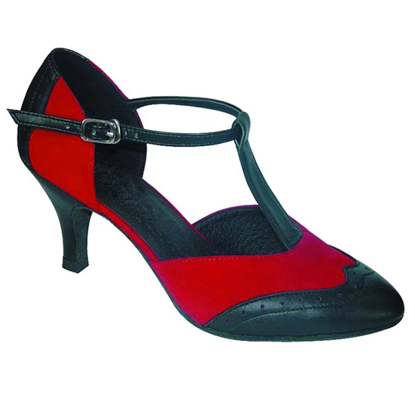 Red-Black-7cm Обувь для выступлений без проса Женская танцевальная обувь для латинских танцев Кожаная Обувь для бальных танцев для женщин - Цвет: Red-Black-7cm