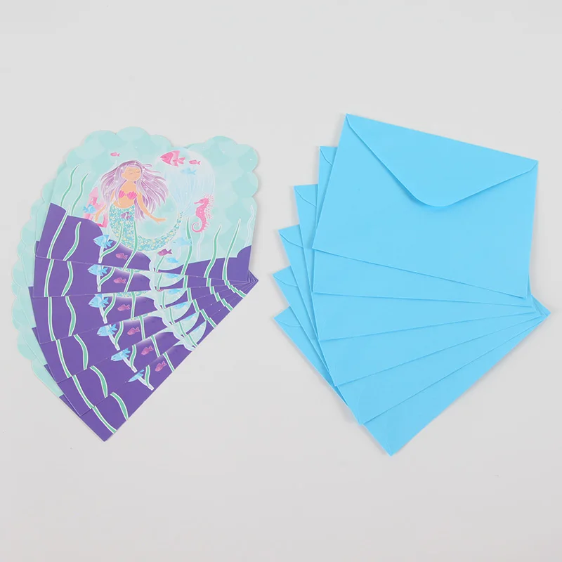 6pcs Mermaid 12 шт. Пригласительные открытки+ конверт Дисней Минни Маус вечерние украшения Пригласительные открытки Детские принадлежности для дня рождения - Цвет: 6pcs Mermaid