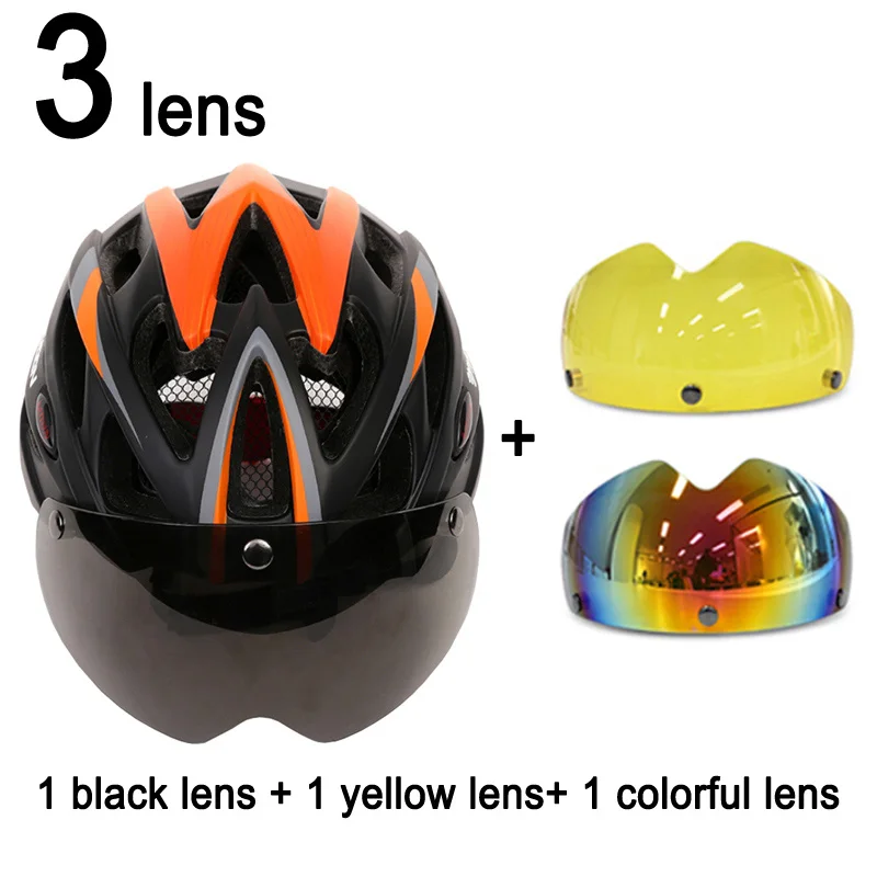 Orange Black 3Lenses MOON 275g Магнитные очки Сверхлегкий велосипедный шлем с объективом в форме велосипеда шлем 25 вентиляционных отверстий Casco Ciclismo - Цвет: Orange Black 3Lenses