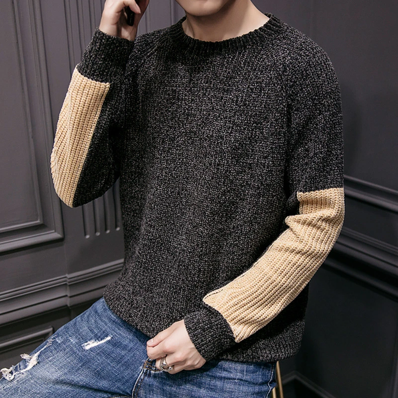 2018 New Arrival Sweater Men Casual Pullover Autumn Round Neck Patchwork Quality Knitted Brand Male Sweaters Plus Size M-3X | Мужская