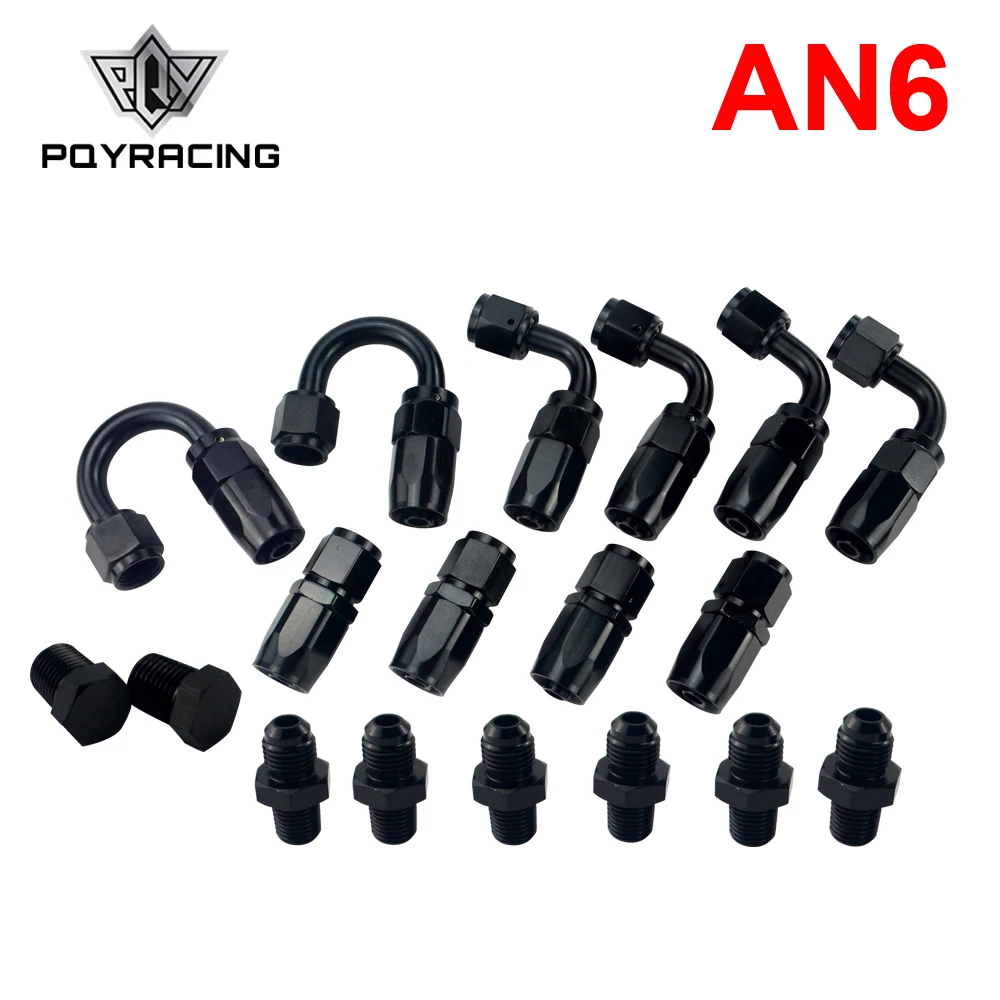 

PQY - 6 AN AN-6 Straight / 90 /180 Degree Aluminum Swivel Hose End Fitting Adapter Oil Fuel Line + NPT PLUG PQY-SL10NPT-BK