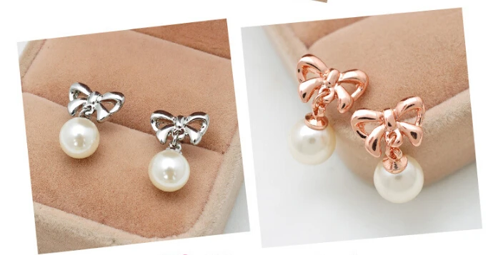 

Милые серьги из белого розового золота с искусственным жемчугом, серьги с бантом, не проколотые серьги, ювелирные изделия