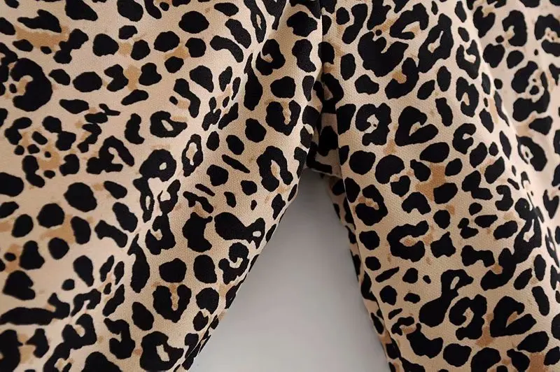 Для женщин Винтаж леопардовым принтом повседневное халат женская блузка с