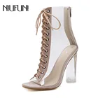 Ботильоны NIUFUNI женские непромокаемые из ПВХ, прозрачные сапоги на высоком каблуке, обувь с открытым носком, размера плюс, весна-осень