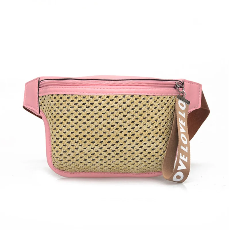 Pink waist bag Женская поясная сумка, модные соломенные поясные сумки, повседневная поясная сумка для путешествий для женщин, нагрудные пакеты, сумка для девушек, 030391 - Цвет: Pink waist bag