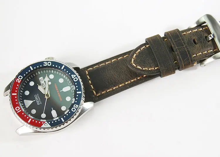 22 мм ремешок из натуральной кожи для часов Seiko SKX007 SKX009 SKX011
