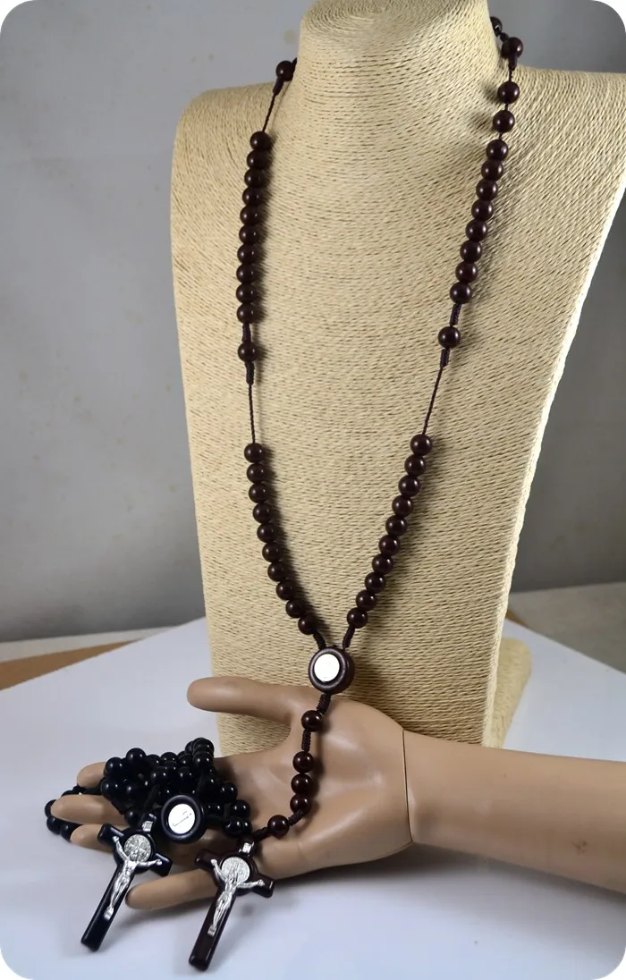 Акриловые Четки бусины орден Святого Бенедикта INRI Jesus крест кулон ожерелье католические модные религиозные украшения