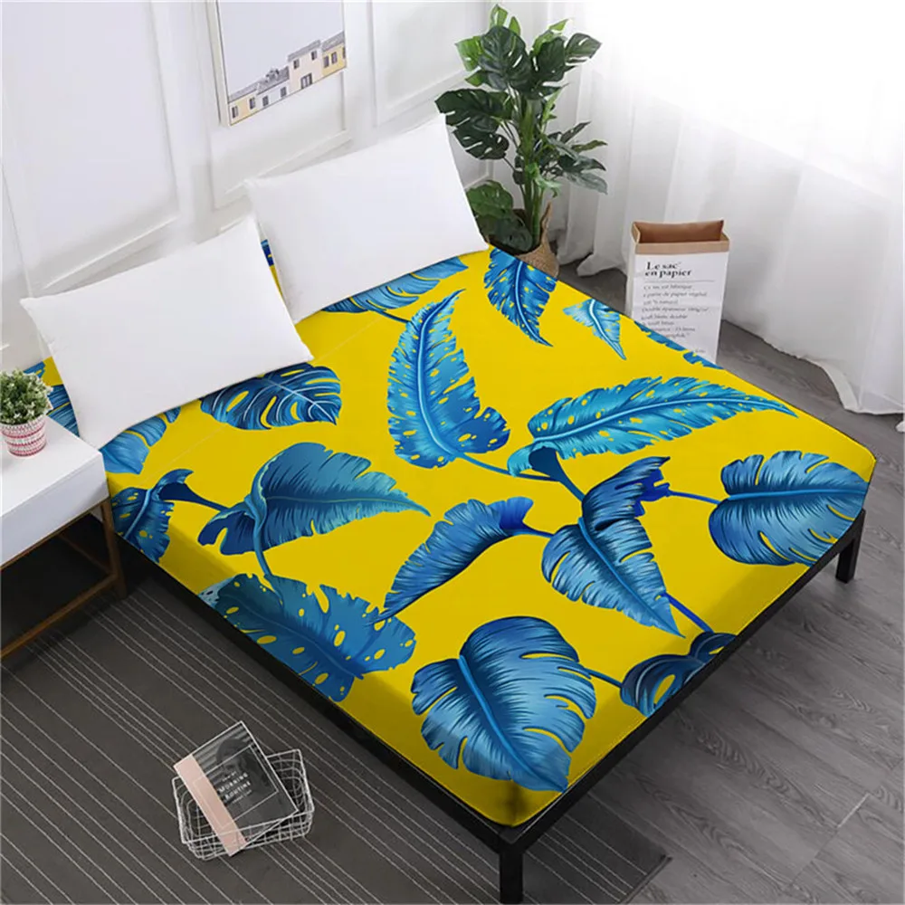 

Tropical Palm Leaves Sheets Green Plant Fitted Sheet Flowers Printed Bedding King Queen Bedclothes Deep Pocket Home Decor