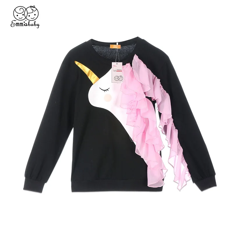 Emmababy для маленьких девочек Костюмы Единорог кружевные футболки с манжеткой топы из хлопка детская одежда с длинными рукавами на осень; от 0 до 4 года