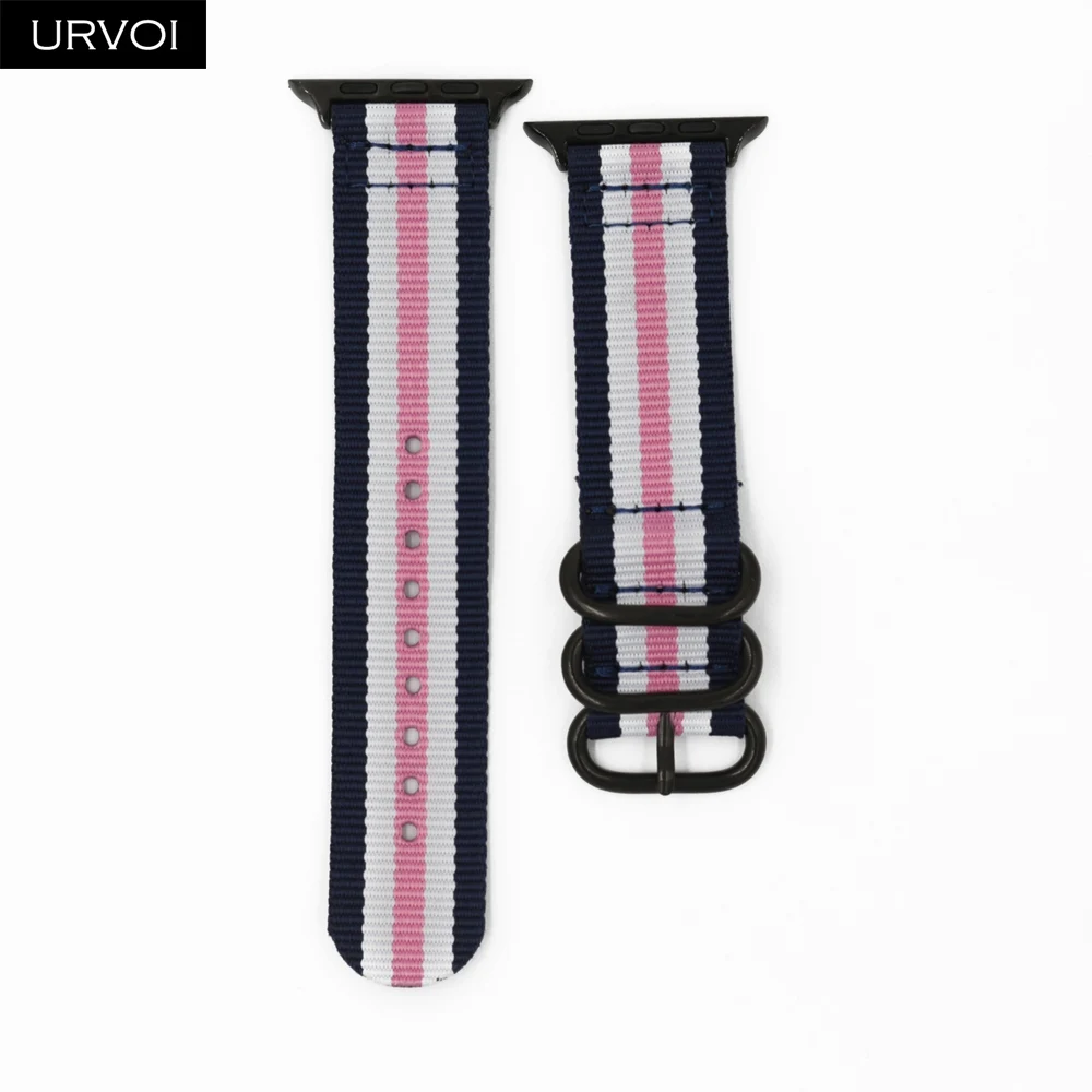 B W Pink URVOI ремешок для apple watch серии 4/3/2/1 лямка из нейлоновой ткани для наручных часов iwatch, двойные кольца ремешком Nato современный дизайн с адаптеры для сим-карт - Цвет ремешка: B W Pink