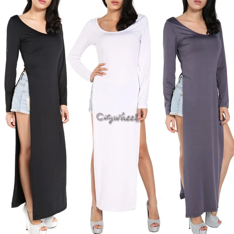 Free Shipping 2014 Autumn Spring Sexy Women's Fashion Double Side Slit Open Long Dress Slim Maxi 50 |