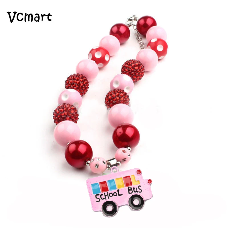 Vcmart сладкий обратно в школу подвеска-автобус Розовый Красный бусины виде