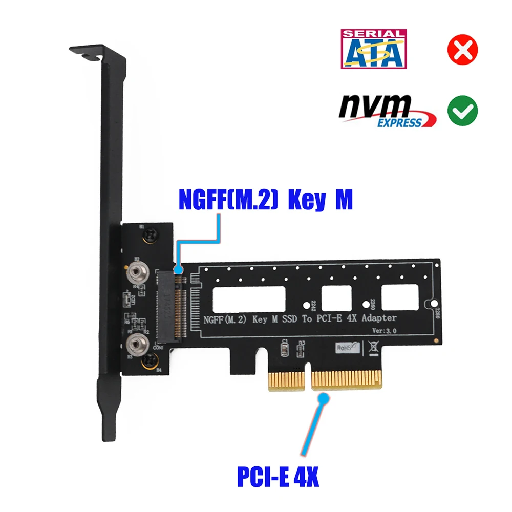 PCI Express 3 0x4 to M.2 NVMe SSD M2 PCIE Riser Card адаптер для 2242-2280 + низкопрофильный кронштейн