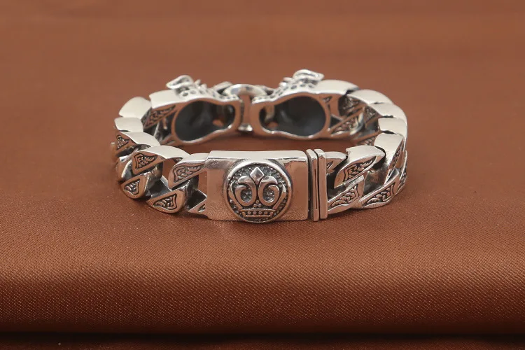 

S925 Sterling Silver Jewelry Men Fashion New Silver Jewelry Thai Silver Double Leopard Head Ring Bracelet&Bracelet Homme