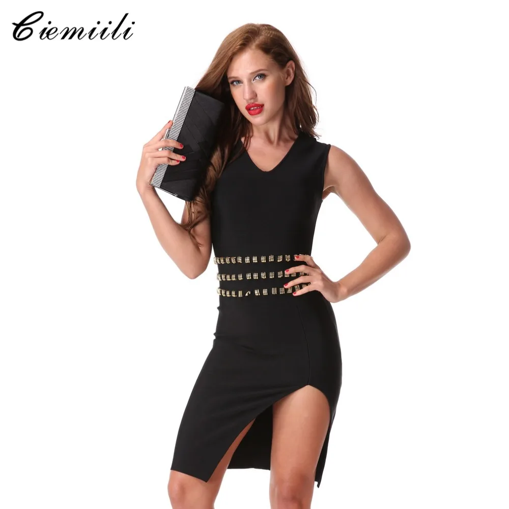 Женское вечернее платье без рукавов CIEMIILI облегающее на бретельках с v-образным